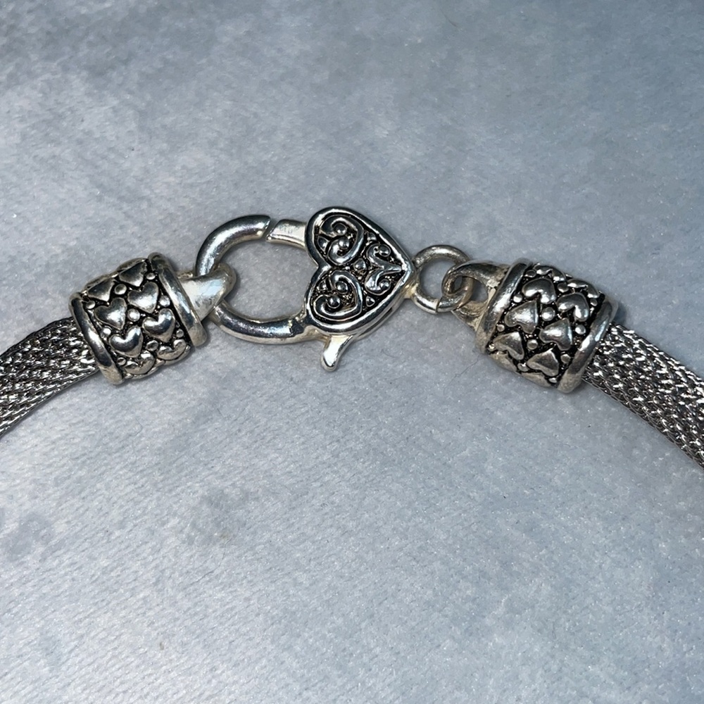 Big and Bold Tubular Silvertone Heart Charm Choker Statement Necklace w/ Picture - Picture 2 of 3